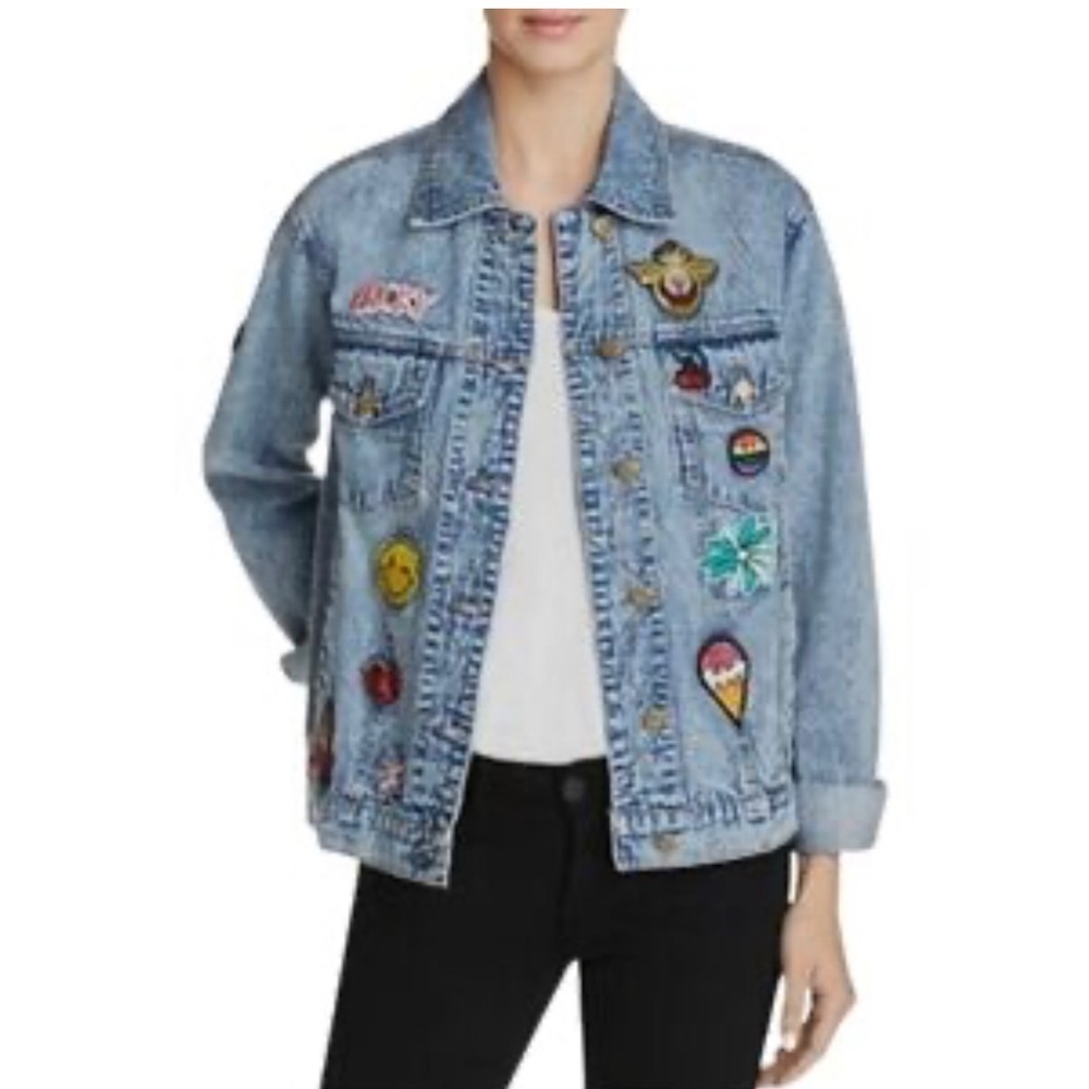 Honey Punch Blue Denim Jacket w/ Various Patches Size S - Picture 4 of 12